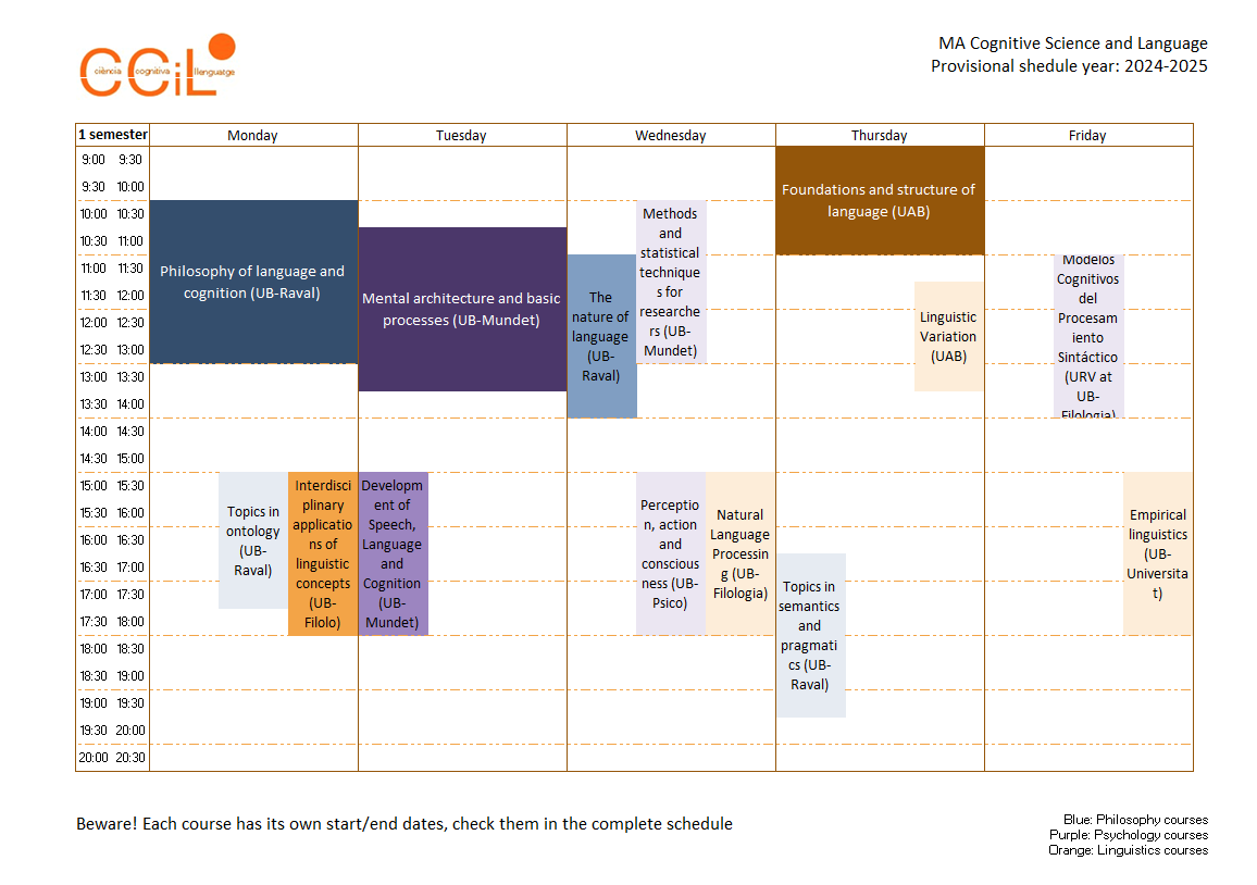 Schedule - 1st semester.